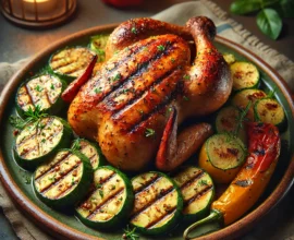 Poulet grillé avec courgettes et poivrons