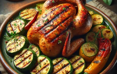 Poulet grillé avec courgettes et poivrons