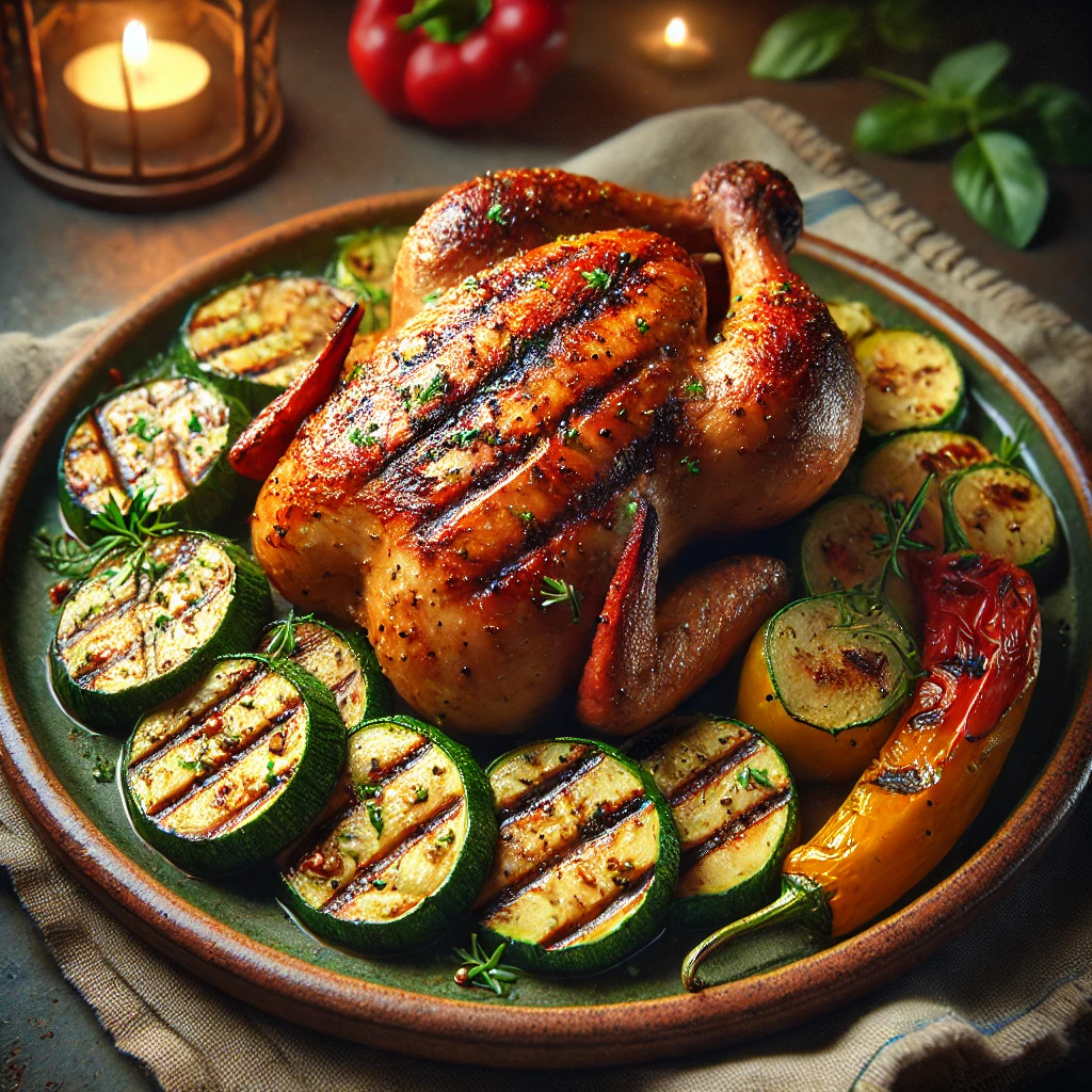 Poulet grillé avec courgettes et poivrons