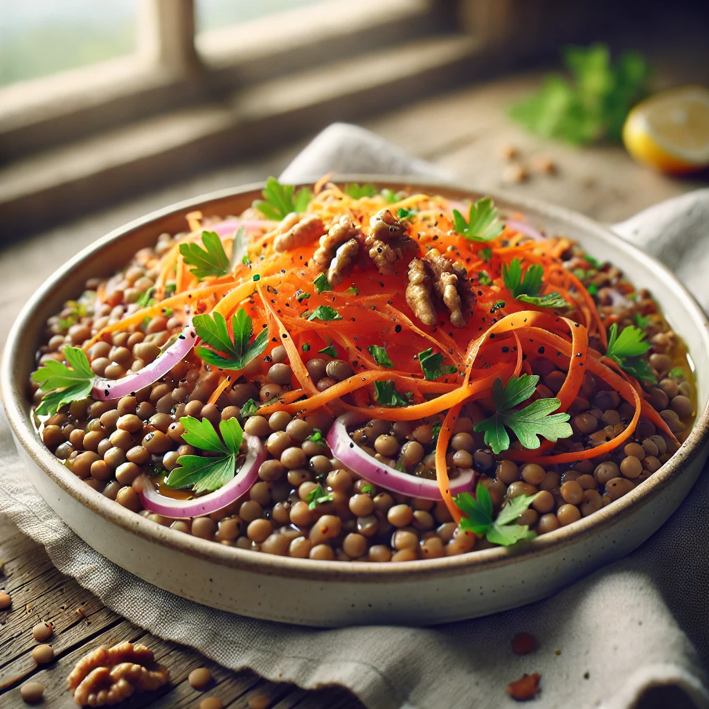 Salade de lentilles et carottes râpées