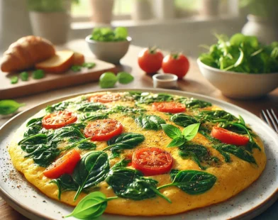 Omelette aux épinards et tomates