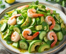 Salade de concombre, avocat et crevettes