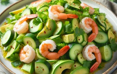 Salade de concombre, avocat et crevettes