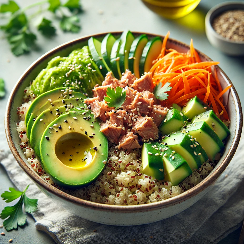 Bowl de quinoa, avocat et thon