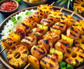 Brochettes de poulet et ananas grillé