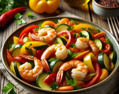 Poêlée de légumes et crevettes