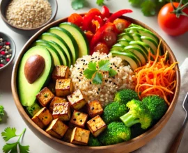 Bowl de riz brun, tofu et légumes